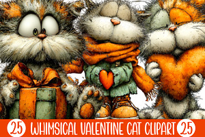 Whimsical Valentine Cat Clipart, an Illustration by Designking