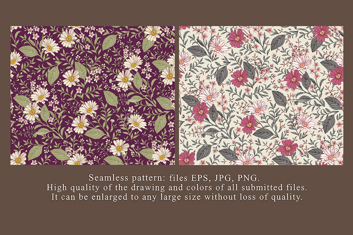 Set Seamless Flowers Chamomile daisy, a Pattern Graphic by Vintage (Photo 3 of 17)