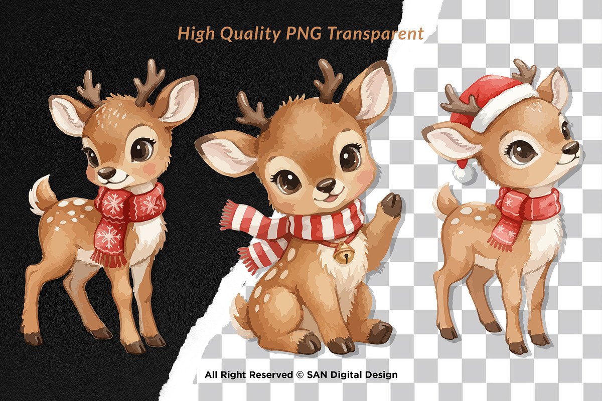 15 Bundle Watercolor Christmas Deer, an Animal Illustration by Morspective (Photo 2 of 8)