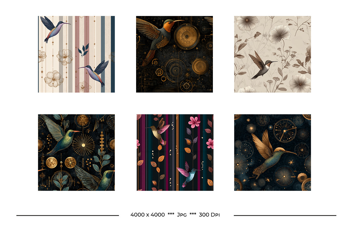 Hummingbird Retro Art Style Patterns, a Pattern Graphic by karenfoleyphoto (Photo 2 of 11)