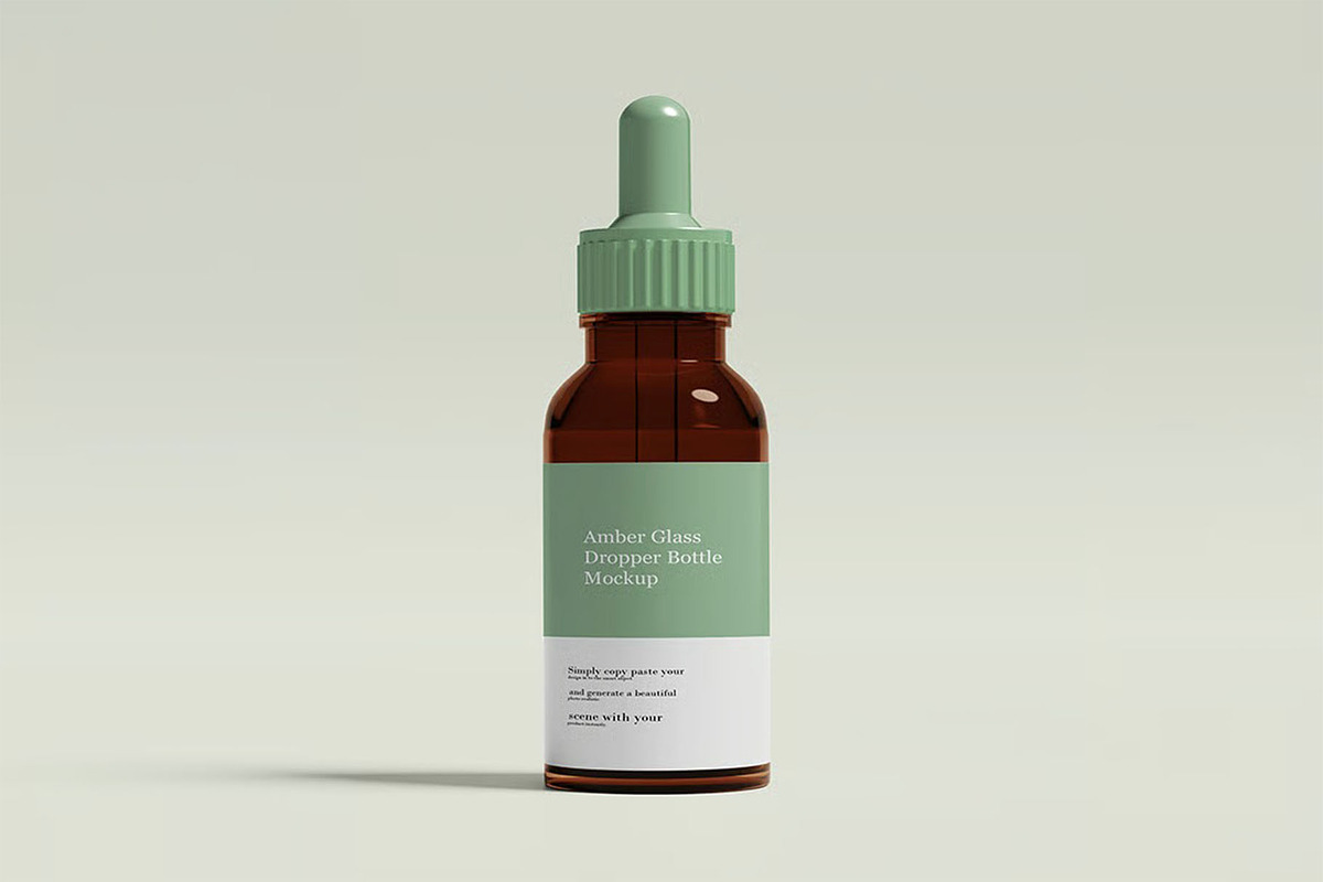 Amber Glass Dropper Bottle Mockup, a Packaging Mockup by zpackcreative (Photo 4 of 5)