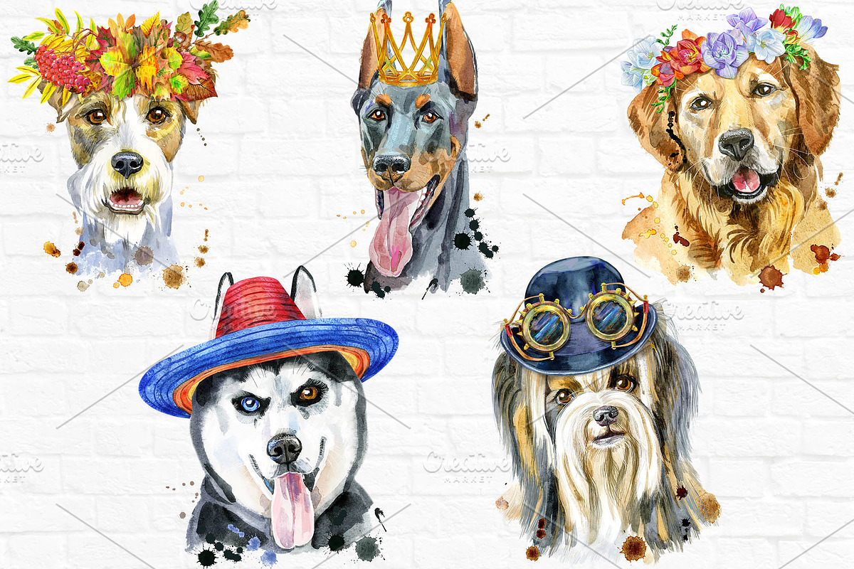 10 watercolor dog portraits 7, an Animal Illustration by Watercolor fantasy (Photo 5 of 5)