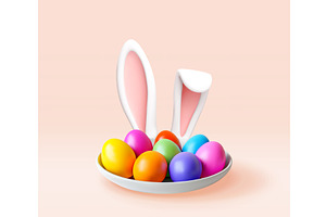 3D colorful easter eggs with bunny, an Object Illustration by Abscent