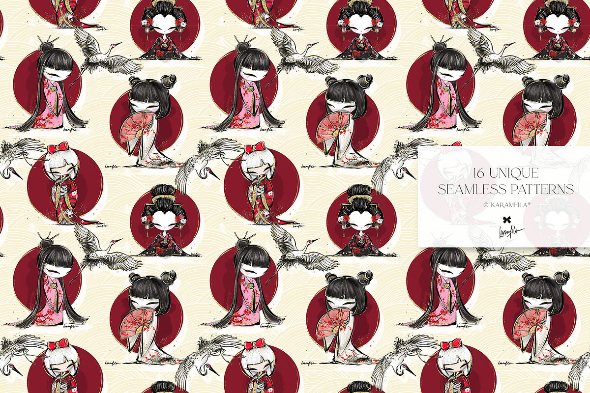 Japanese Cranes Seamless Patterns, a Pattern Graphic by KaramfilaS (Photo 16 of 19)