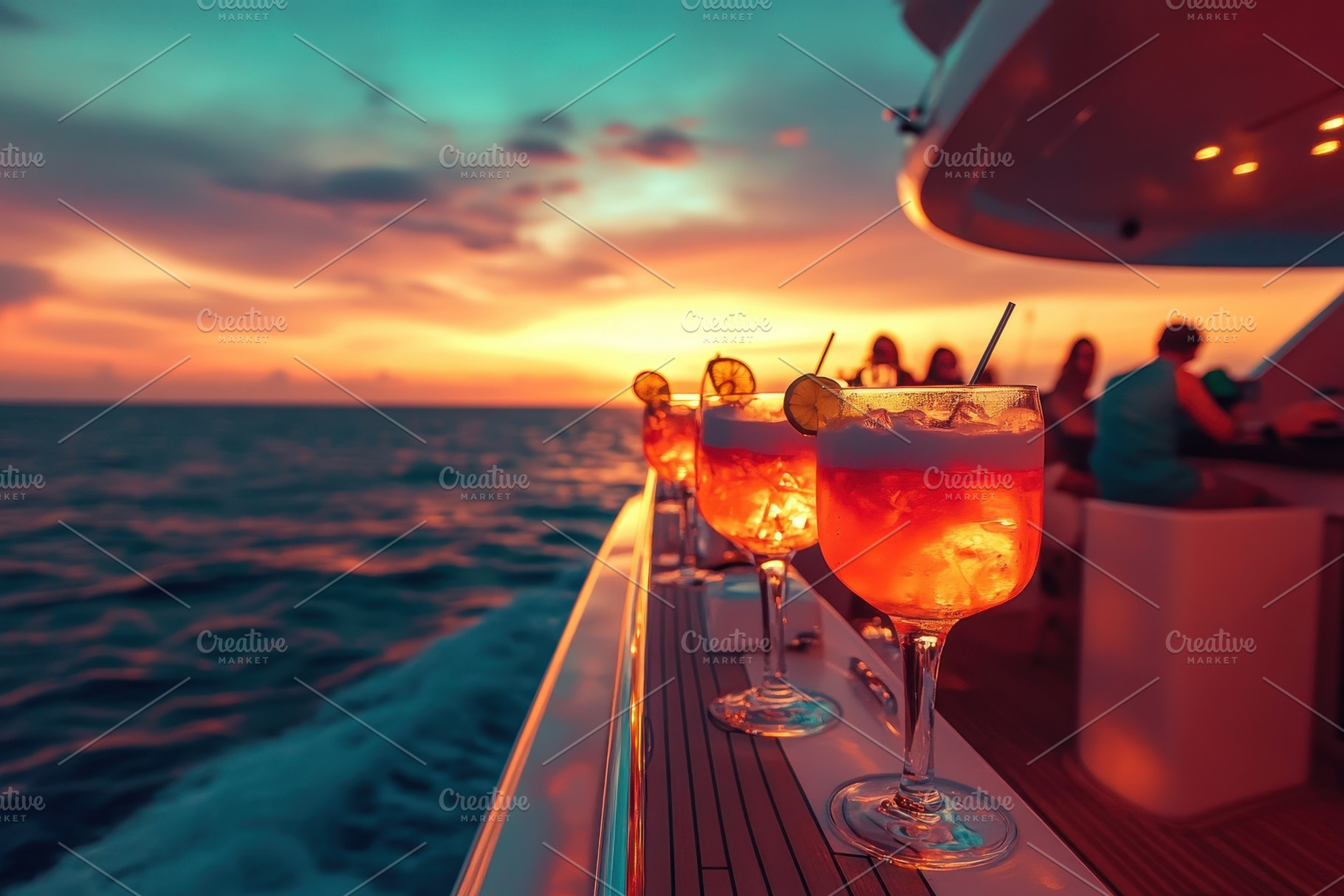 Friends enjoying cocktails & sunset, a Photo by Pavel_design