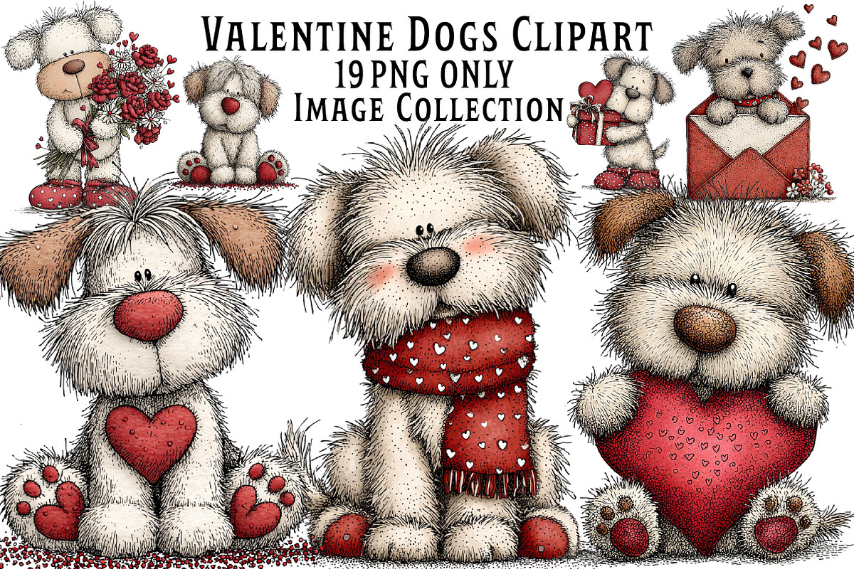 Whimsical Valentine Dogs Clipart, an Illustration by Dream Creation (Photo 1 of 5)