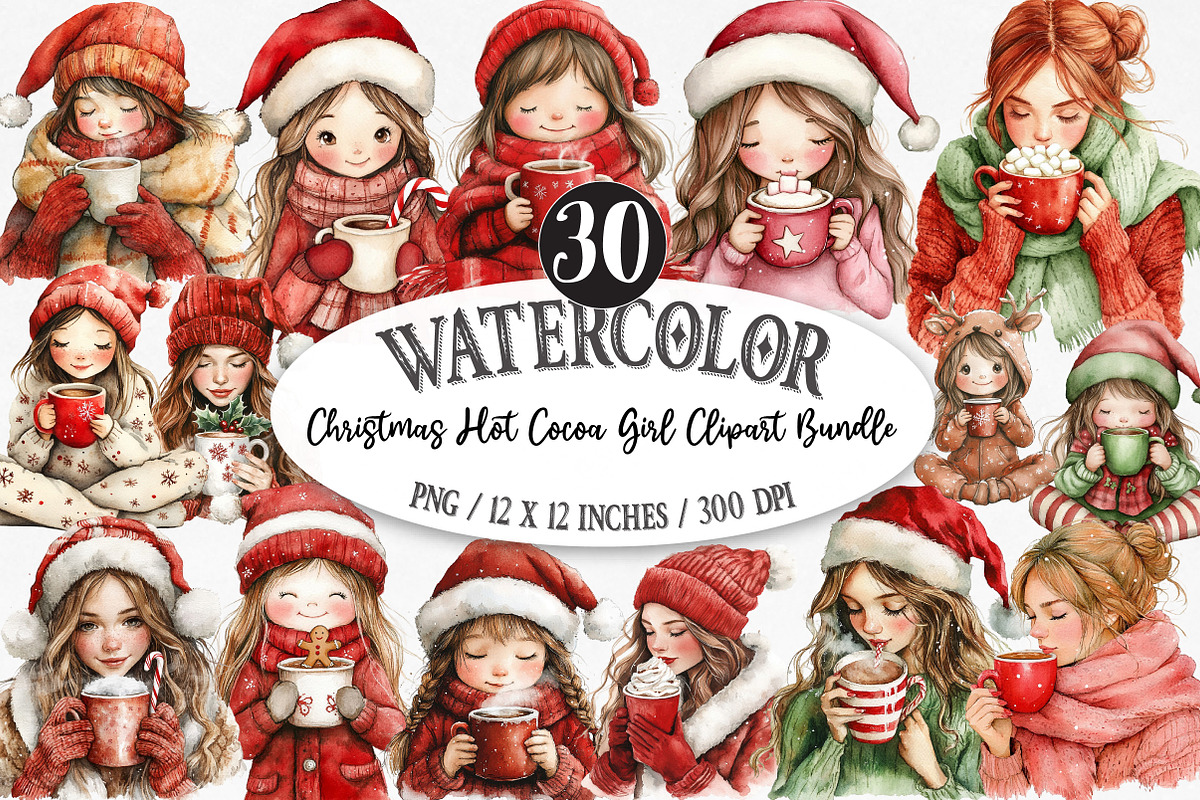 Christmas Hot Cocoa Girl Clipart, an Illustration by Designking (Photo 1 of 5)