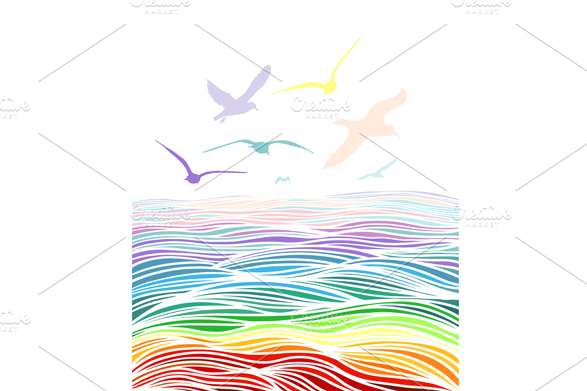 colored sea background with flying, an Illustration by Nenahliadava Design