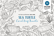 Sea Turtle Coral Reef Vector Art, an Animal Illustration by MadliArt (Thumbnail 1 of 4)