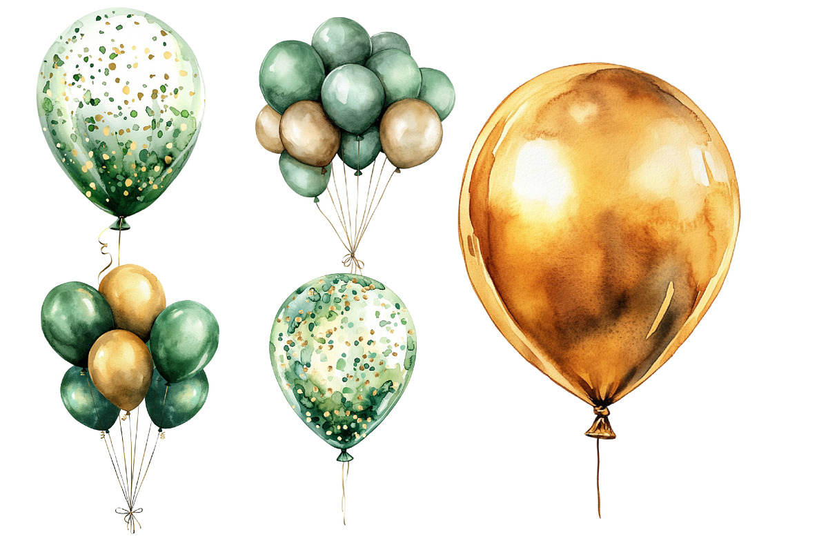 Sage and Gold Balloons Clipart, an Illustration by Designworld