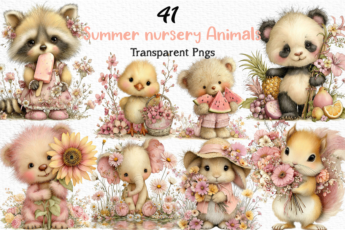 Whimsical Summer nursery Animals PNG, an Illustration by Craft Nest (Photo 1 of 12)