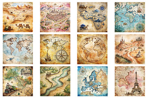 Antique Vintage Travel Map Digital, a Background Photo by Wow Magic