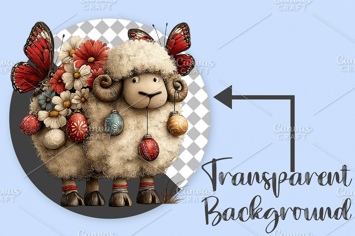 Whimsical Easter Sheep Clipart PNG, an Illustration by Canvas Craft (Photo 2 of 7)