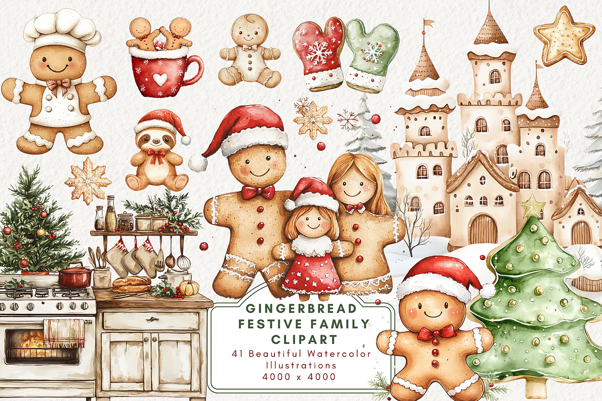 Gingerbread Festive Family Clipart, an Illustration by NadiaTheronArt (Photo 1 of 4)