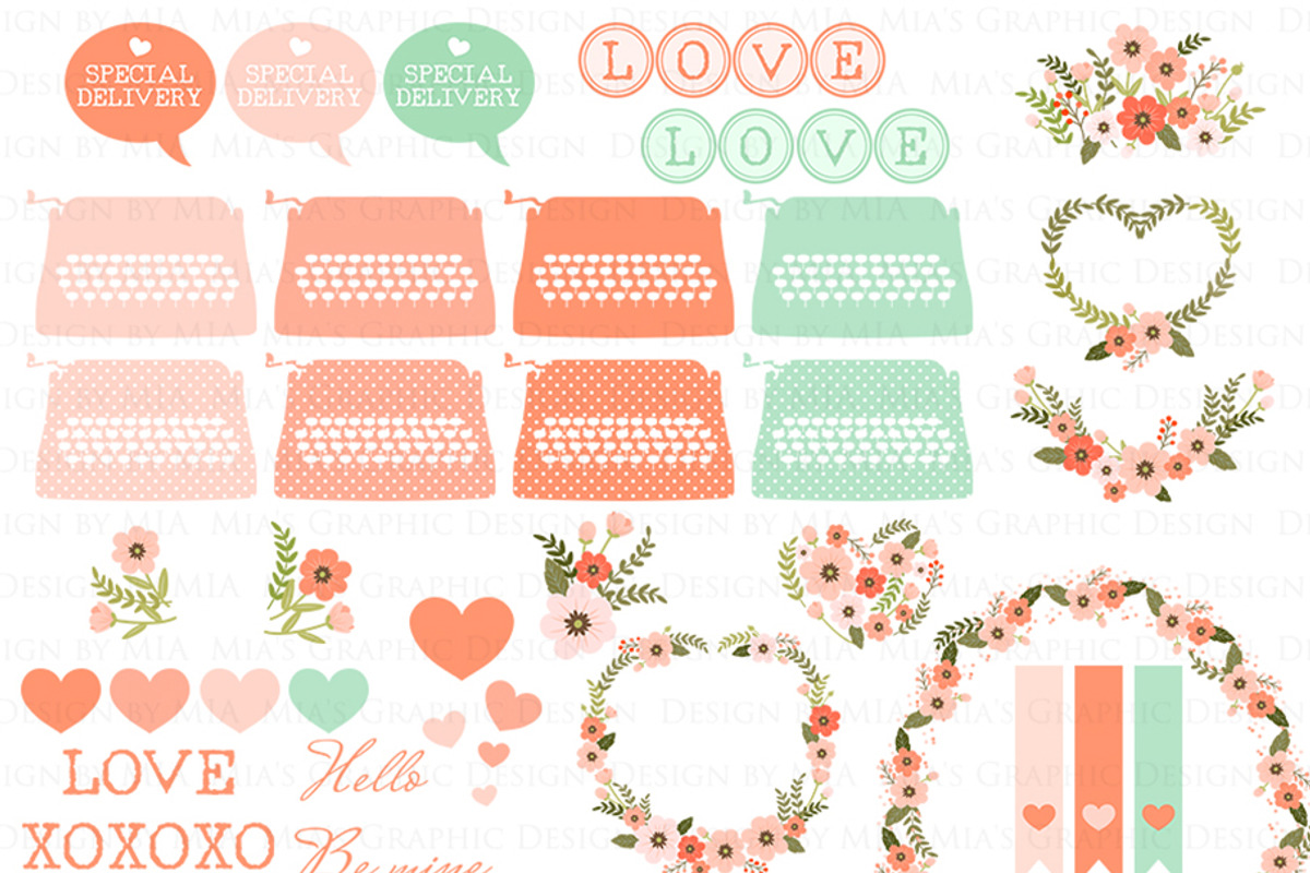 Love Typewriter Peach and Green, an Illustration by Mia's Graphic Design (Photo 5 of 9)