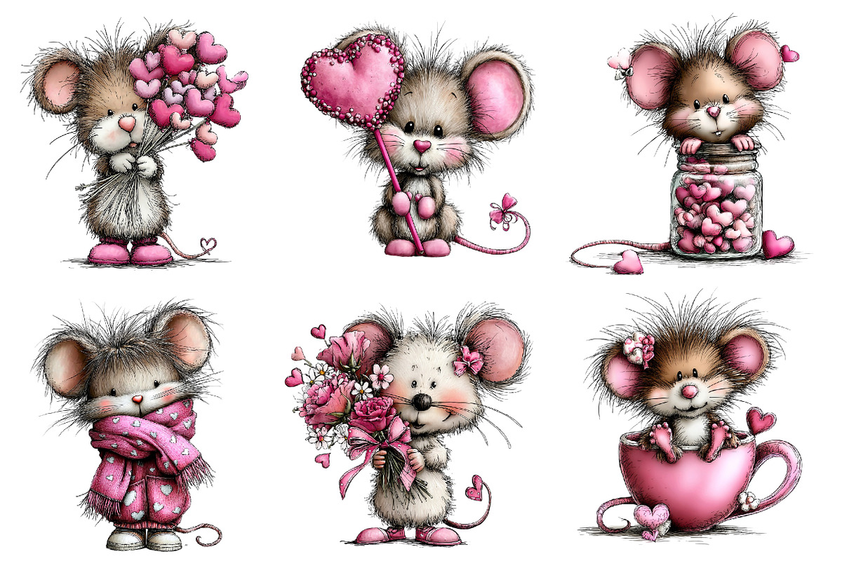 Valentine's Whimsical Mouse Clipart, an Illustration by Dream Creation (Photo 3 of 8)