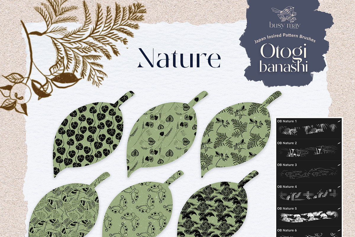 Pattern Brushes Procreate Japan, a Brush Add-On by Busy May Studio