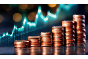 Stacks of coins reflecting economic, a Business Photo by Igor Tichonow