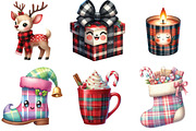 Kawaii Plaid Christmas Clipart, an Illustration by DreamArtGraphic (Thumbnail 2 of 4)
