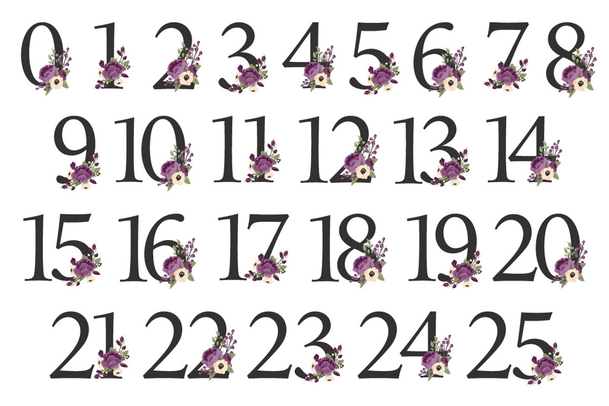 Plum Purple Floral Numbers Set, an Illustration by Amanda Ilkov (Photo 3 of 5)
