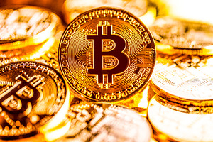 Golden bitcoin business background, a Business Photo by FineArtStudio