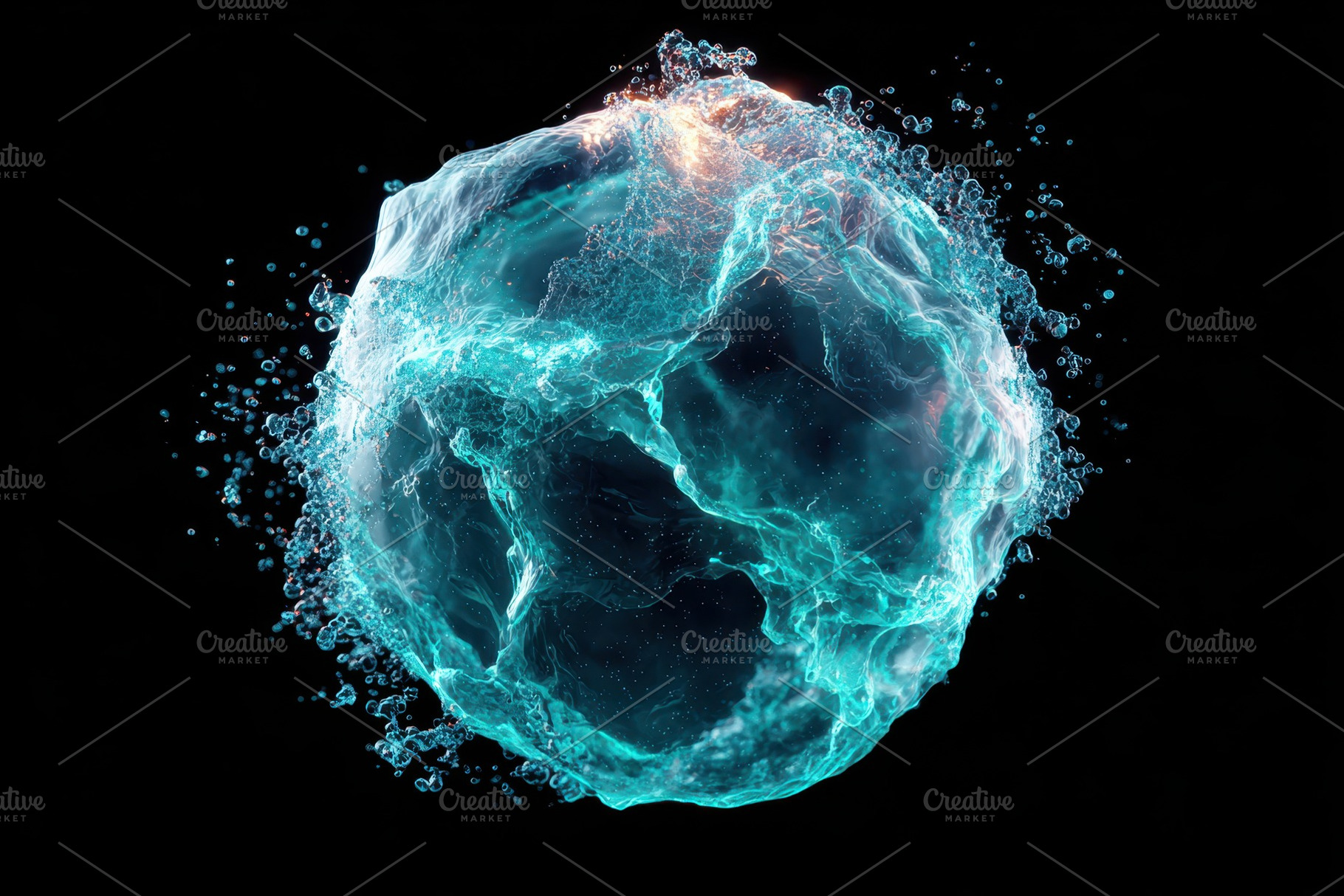 Glowing turquoise liquid orb, an Abstract Photo by AlyaAnd