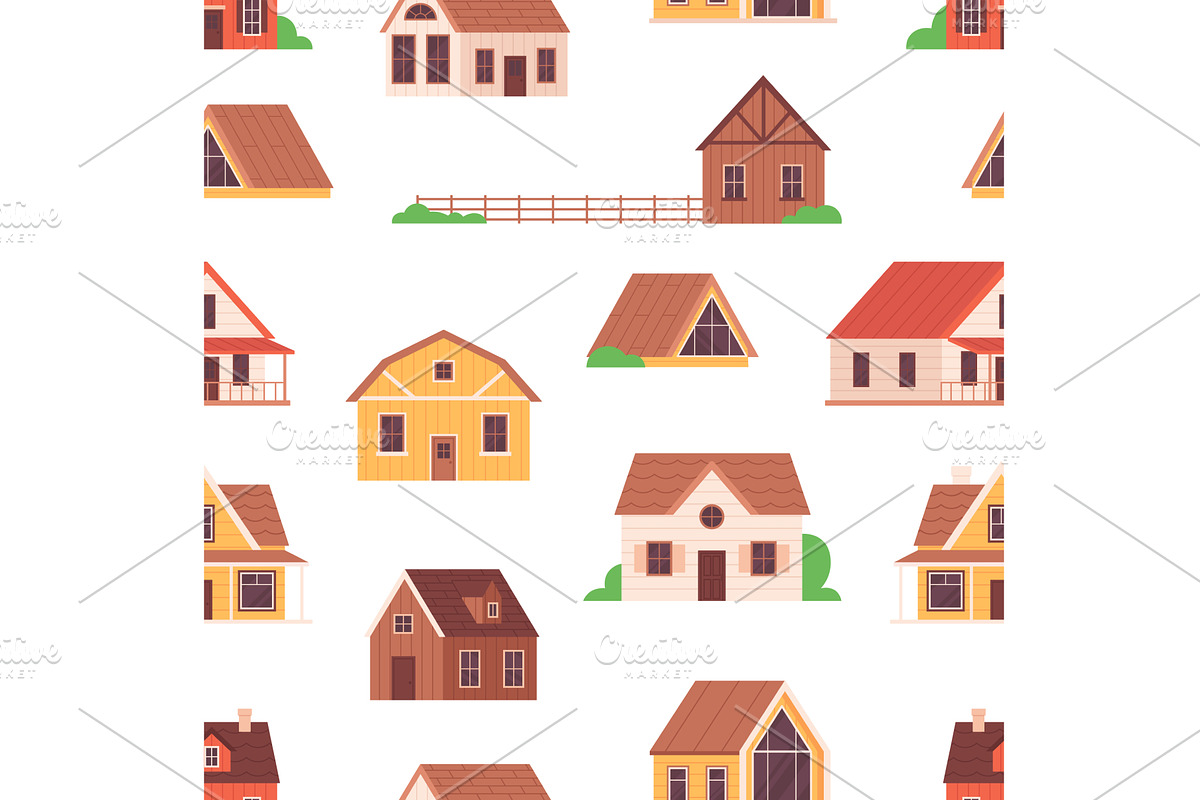 Village wooden cabins seamless, an Object Illustration by LadadikArt