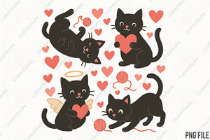 Valentine Cute Cats Funny Black PNG, an Illustration by CraftArtStudio