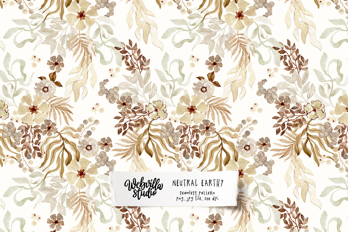 Neutral Earthy Floral Pattern, a Pattern Graphic by Webvilla Studio