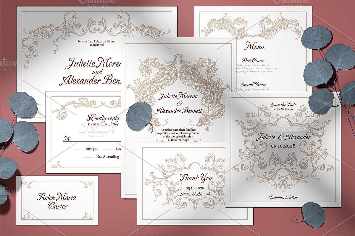 Baroque Wedding Crest Invitation Set, an Invitation Template by ilustrinna (Photo 1 of 6)