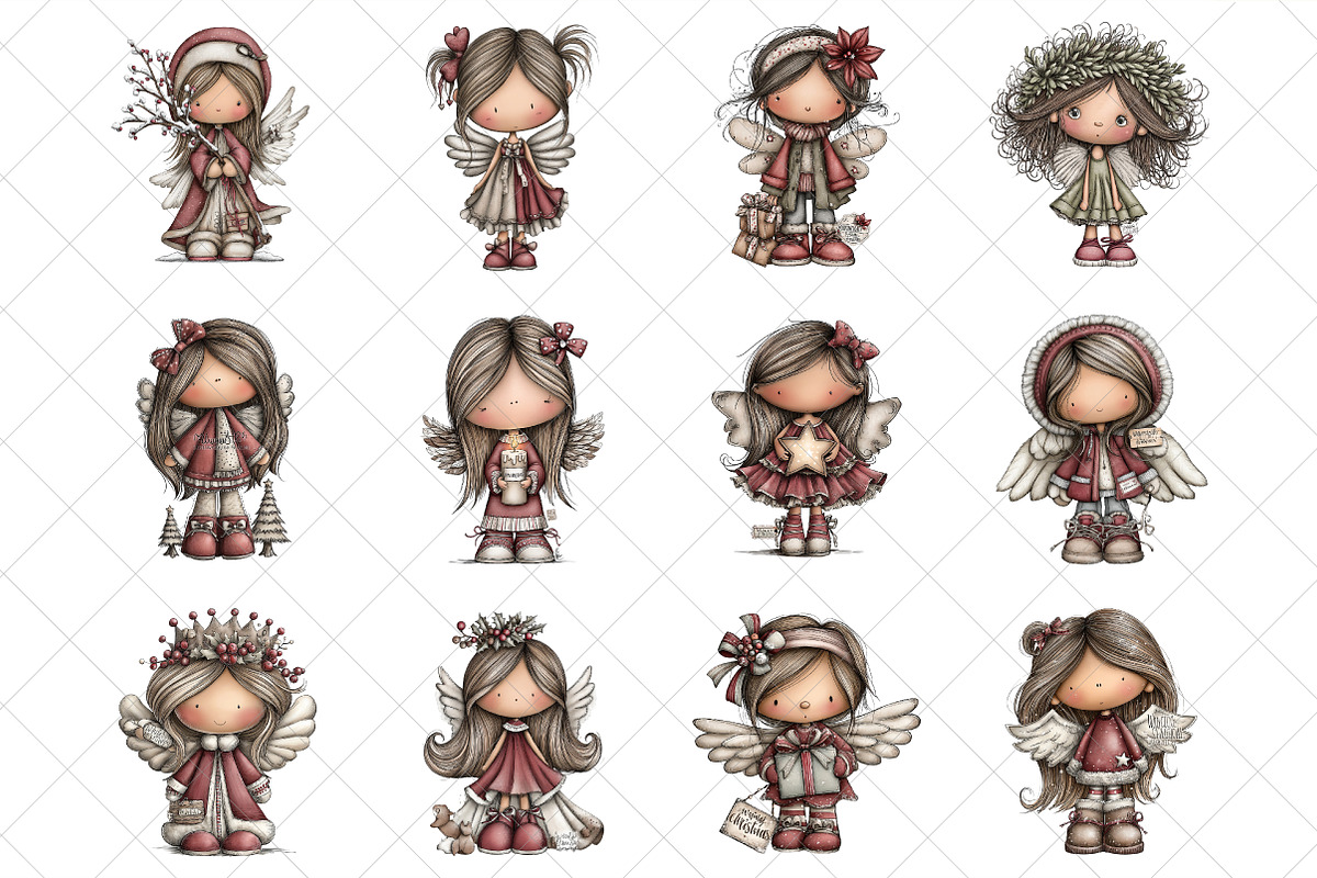 Whimsical Christmas Angel Clipart, an Illustration by SinaCreation (Photo 2 of 7)