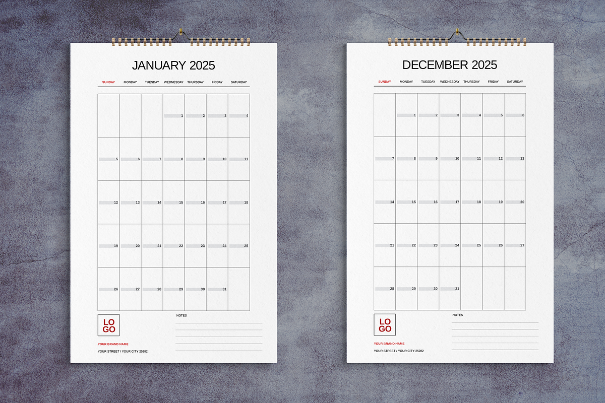 2025 Wall Calendar Minimal Grid, a Stationery Template by Boris Cupac (Photo 1 of 5)