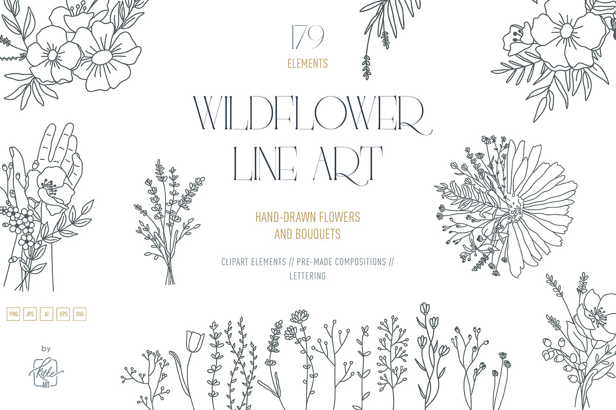 WILDFLOWER LINE ART, an Object Illustration by Kate Art (Photo 1 of 22)
