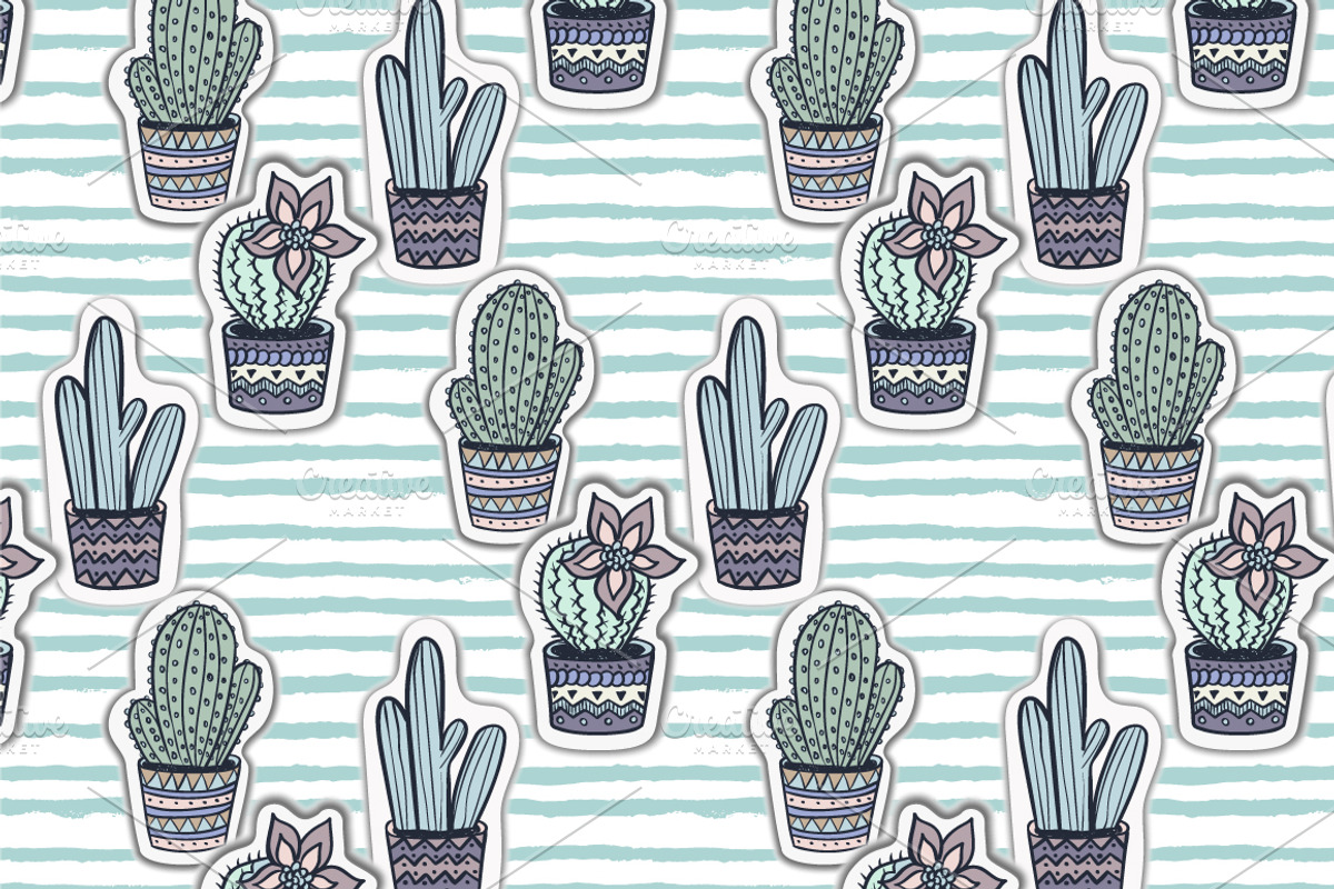 Hand drawn vector cactuses stickers, a Decorative Illustration by CreativeJourney (Photo 4 of 6)