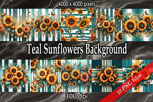 Teal Sunflowers Background