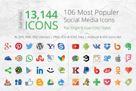 212 Flat Social Media Icons preview 6