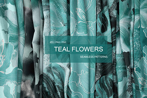 TEAL FLOWERS Seamless Patterns