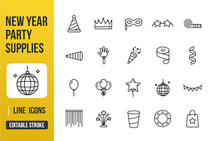 Party Celebration Line Icons, an Outline Icon by Grand Design