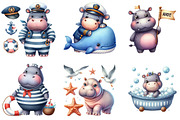 Hippo Clipart Sea Captain Baby Room, an Illustration by DreamArtGraphic (Thumbnail 4 of 5)