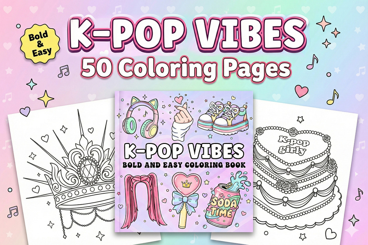 K-Pop Vibes Coloring Pages, an Object Illustration by Flurry Art (Photo 1 of 3)