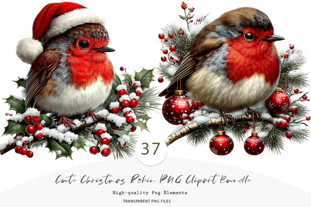 Cute Christmas Robin PNG Clipart, a Seasonal Illustration by CreationArt (Photo 1 of 7)
