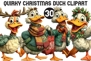 Quirky Christmas Duck Clipart, an Illustration by Black Bird Studio