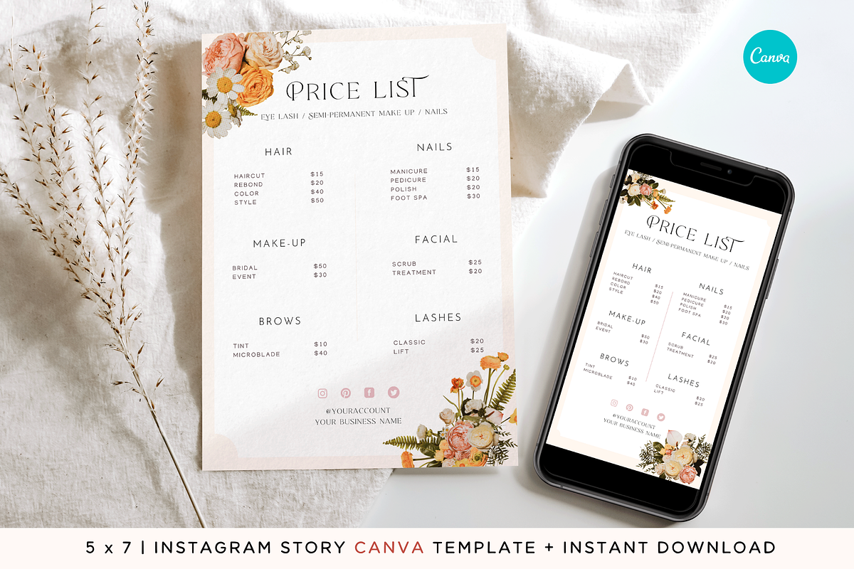Floral Price List Canva Template, a Flyer Template by Hellohastore (Photo 1 of 11)