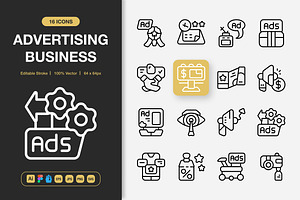 Advertising Business Icons, an Outline Icon by Spacepixel Creative