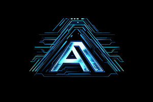 Futuristic glowing letter A in a tec, an Abstract Photo by Pixeness Studio
