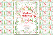 Christmas Mahjong watercolor clipart, a Seasonal Illustration by TheHappyGiftArt (Thumbnail 1 of 8)