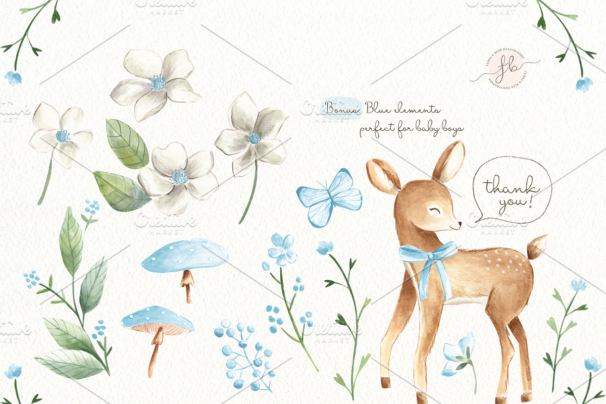 Baby Deers Watercolor Set, an Animal Illustration by Flora+Bear (Photo 8 of 8)