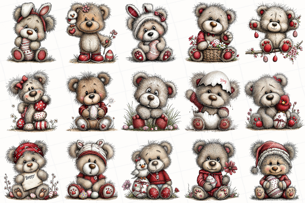 Whimsical Easter Teddy Bear Clipart, an Illustration by OK Design (Photo 3 of 6)