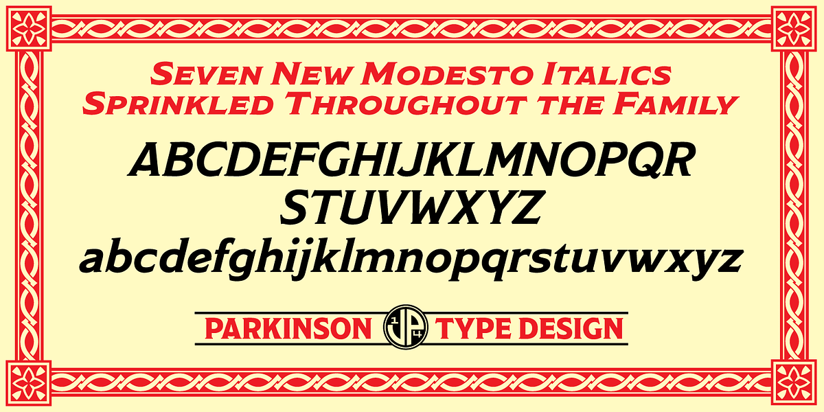Modesto, a Serif Font by Parkinson Type Design