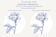 Roses Vintage set Blue Toile Vector, an Object Graphic by ON_lineart_store (Thumbnail 2 of 10)